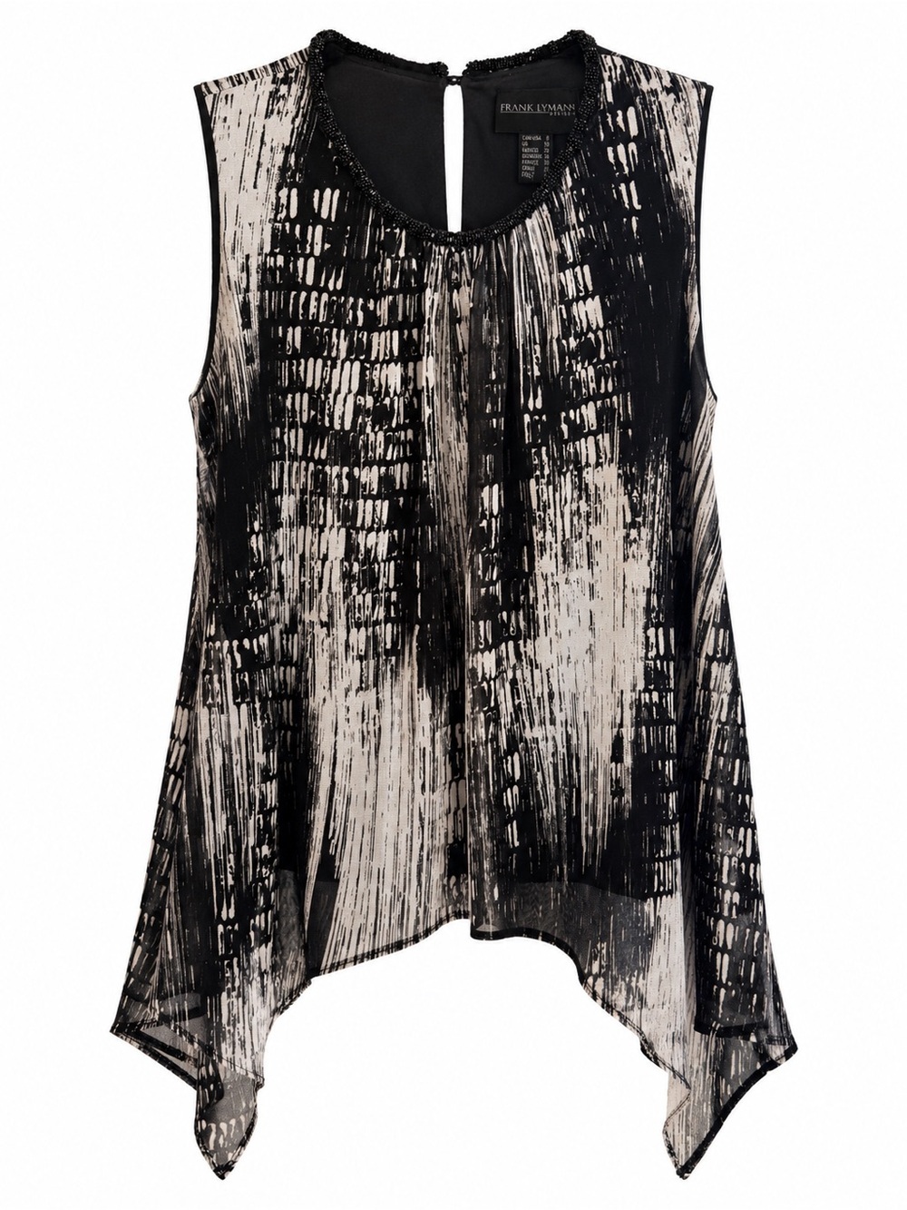 Frank Lyman Beaded Asymmetrical Chiffon Tunic Top Size 8